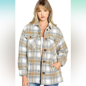 Love Tree Sherpa Lined Flannel Plaid Button Chore Shacket Sz XL